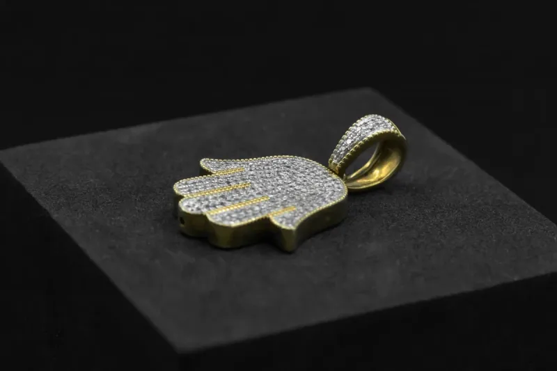 9ct Yellow Gold Diamond Hamsa Pendant 0.45cts