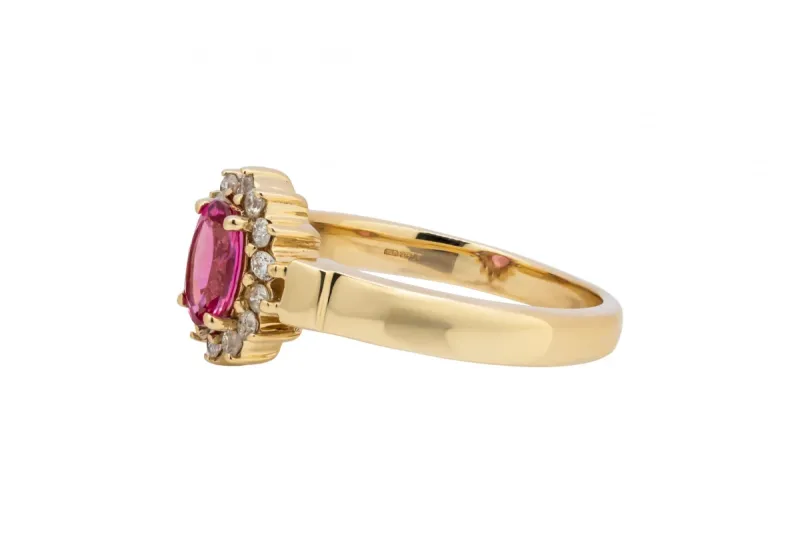 9ct Yellow Gold Tourmaline & Diamond Halo Ring 0.21ct