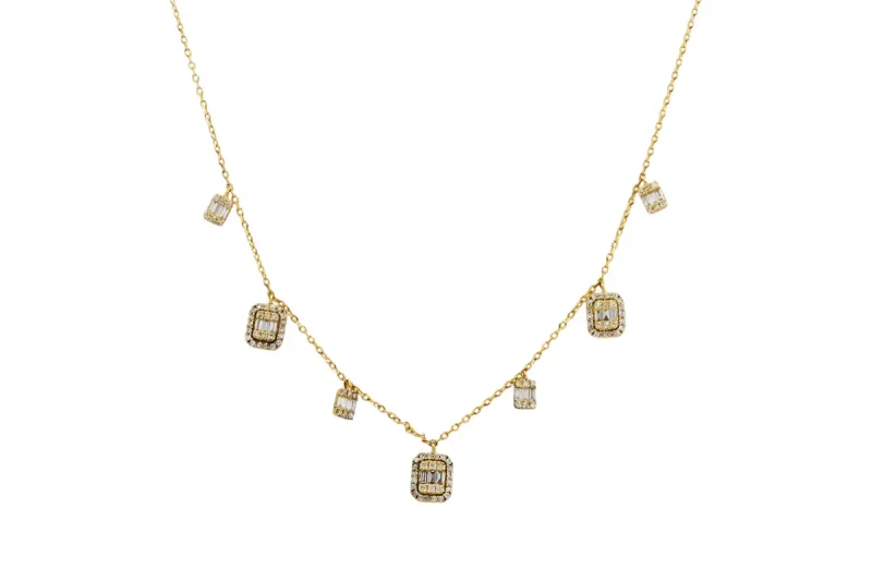 14ct Yellow Gold Diamond Drop Station Necklace 0.40ct
