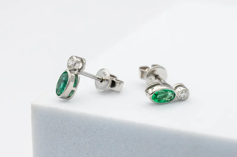 Platinum Diamond & Emerald Stud Earrings 0.10ct