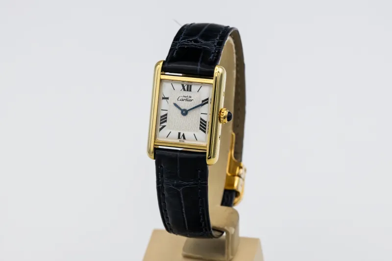 Cartier Must de Cartier Tank 22mm Vermeil Black Leather 1613 Circa 1990s