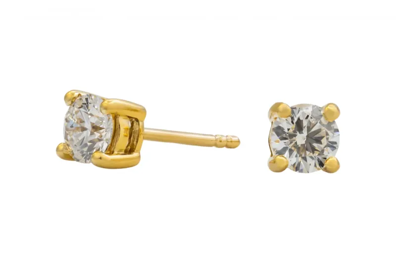 18ct Yellow Gold Round Brilliant Diamond Stud Earrings 0.70ct