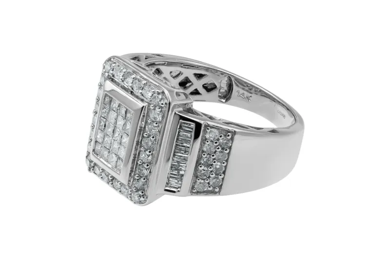 14ct White Gold Mixed Cut Diamond Statement Ring 1.25ct