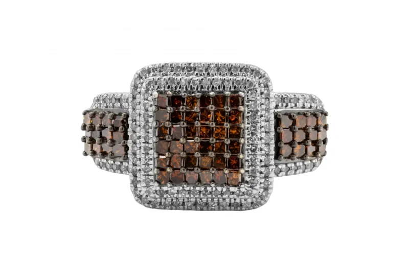 9ct White Gold Brown & White Diamond Ring 0.90ct