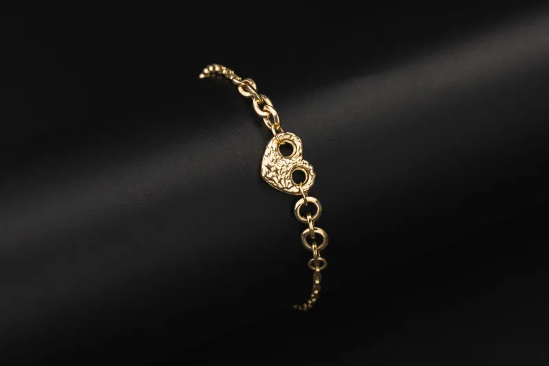 14ct Yellow Gold Heart Bracelet 8" 2.9g