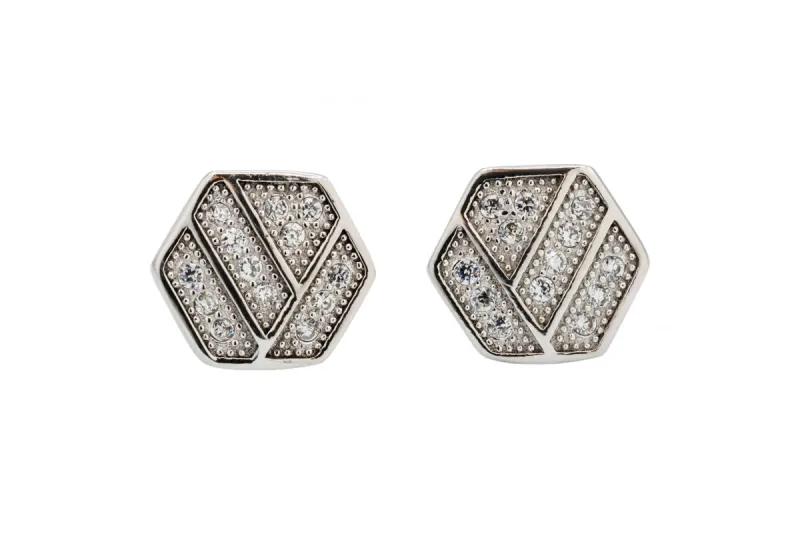 9ct White Gold Hexagon Diamond Stud Earrings  1.4g