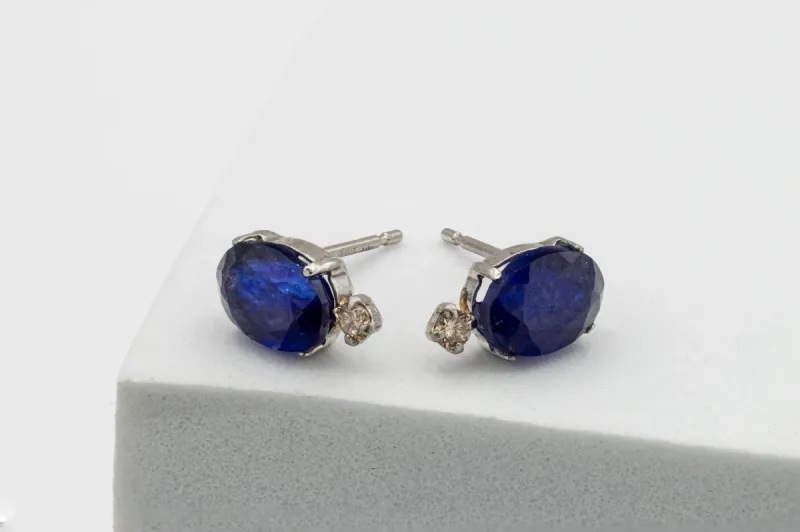 Platinum Sapphire And Diamond Stud Earrings 0.02ct