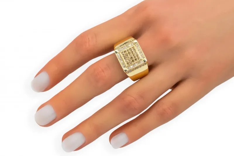 14ct Yellow Gold White & Chocolate Diamond Square Cluster Ring 1.20ct