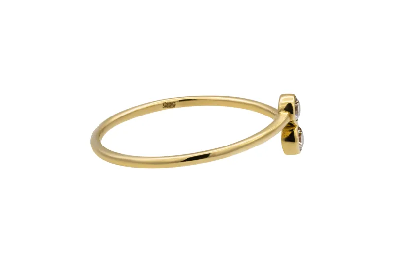 14ct Yellow Gold White Cubic Zirconia Two Stone Ring Size P
