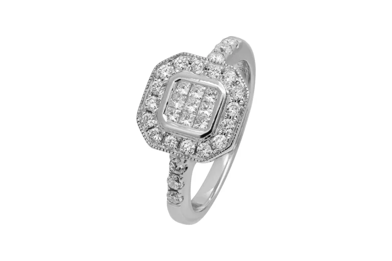 18ct White Gold Princess & Brilliant Diamond Engagement  Ring 1ct 3.4g