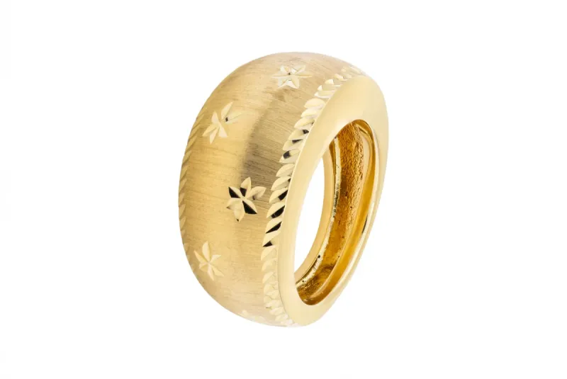 9ct Yellow Gold Wide Floral Engraved Band