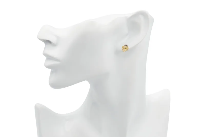 9ct Yellow Gold Small Full Cubic Zirconia Heart Stud Earrings 0.9g