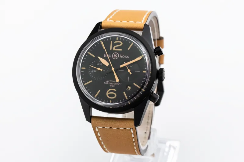 Bell & Ross Chronograph Heritage PVD 41mm Tan Leather BR126-94-SC 2017