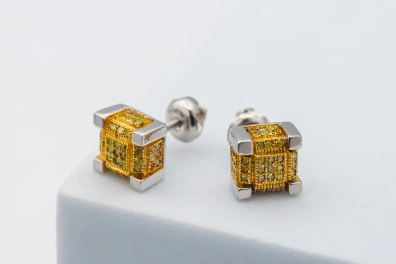 9ct White Gold White & Yellow Diamond Stud Earrings 0.40ct