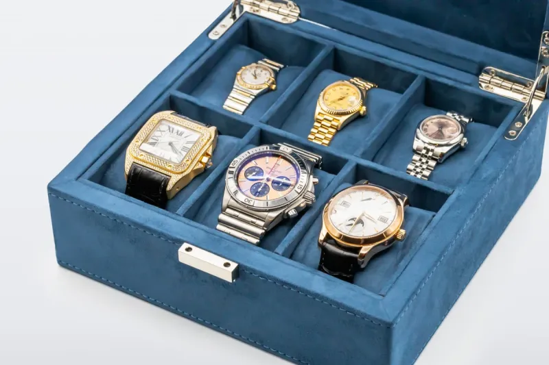 TDB Watch Storage Box - Navy Blue Velvet - 6 Watch Capacity