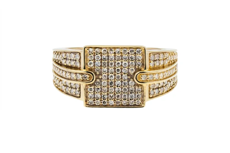 9ct Yellow Gold Square Diamond Mens Ring 0.90ct 5.5g