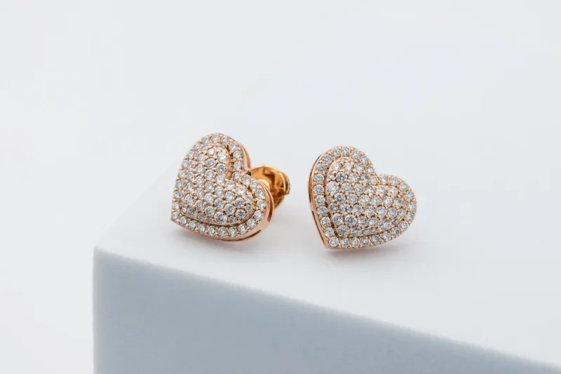 18ct Rose Gold Heart Stud Earrings 1.06ct