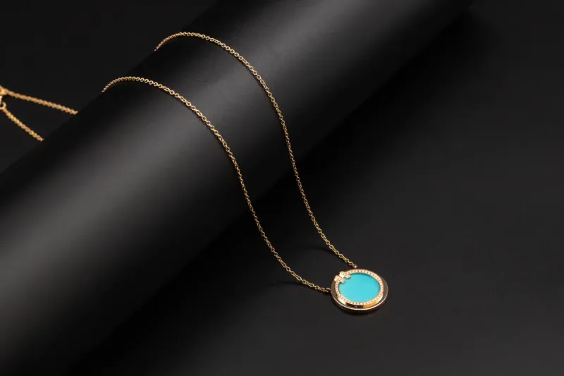 Tiffany & Co Diamond & Turquoise Circle Pendant Necklace 0.05ct
