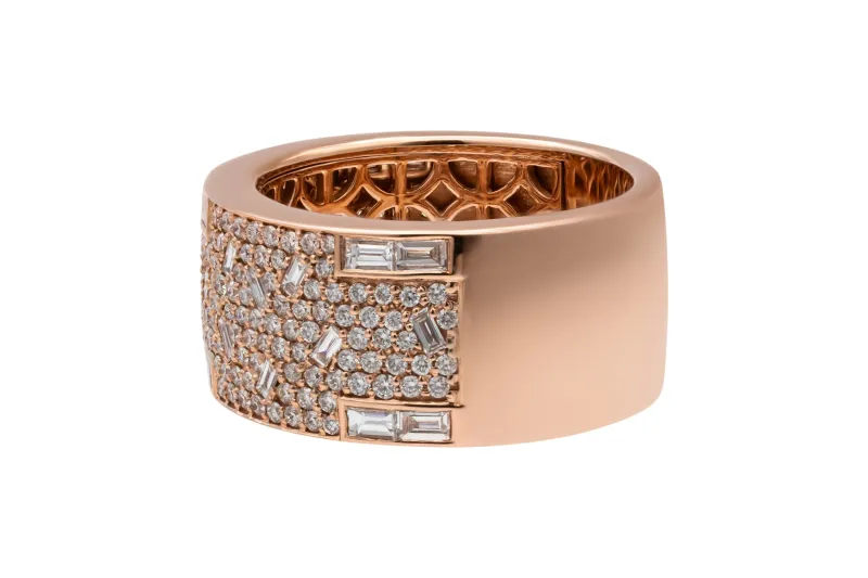 9ct Rose Gold Natural Diamond Baguette & Brilliant Cut Ring 1.58ct F VS Size O 10.6g