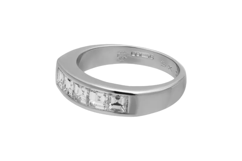 18ct White Gold Asscher Cut Diamond Half Eternity Ring 0.45ct