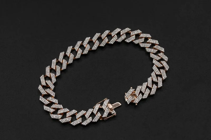 9ct Rose Gold Diamond Cuban Bracelet 4.31ct