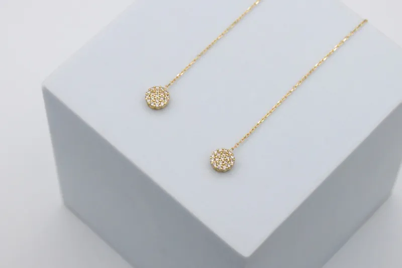 9ct Yellow Gold Pull Through Cubic Zirconia Round Earrings 1.70g