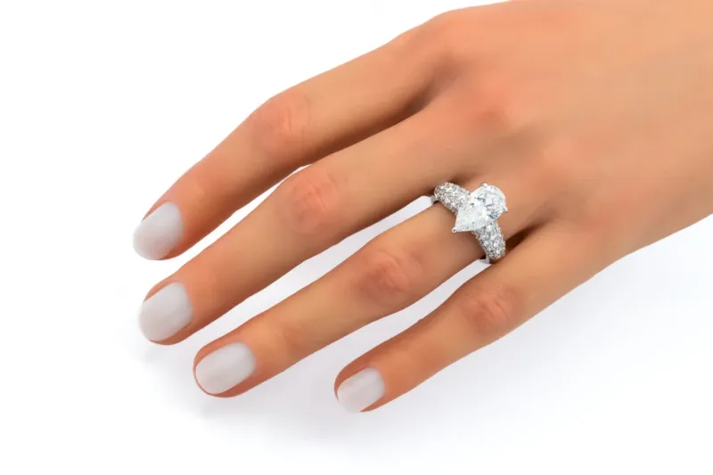 18ct White Gold Pear Cut Diamond Pavé Engagement Ring 3.07ct GIA Certified