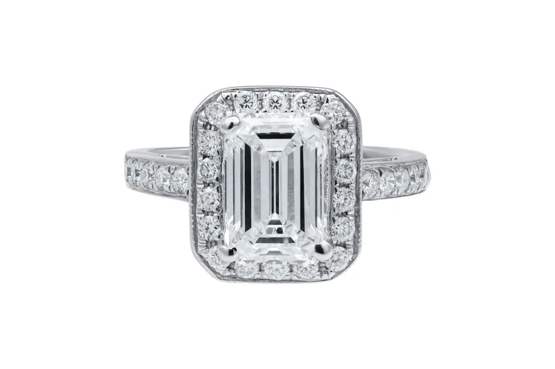 18ct White Gold IGI Certified Natural Emerald Cut Diamond Ring 2.27ct G Size I 5.1g