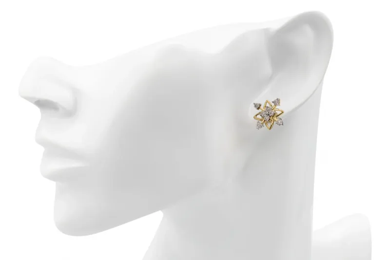 14ct Yellow Gold Snowflake Diamond Stud Earrings 0.10ct
