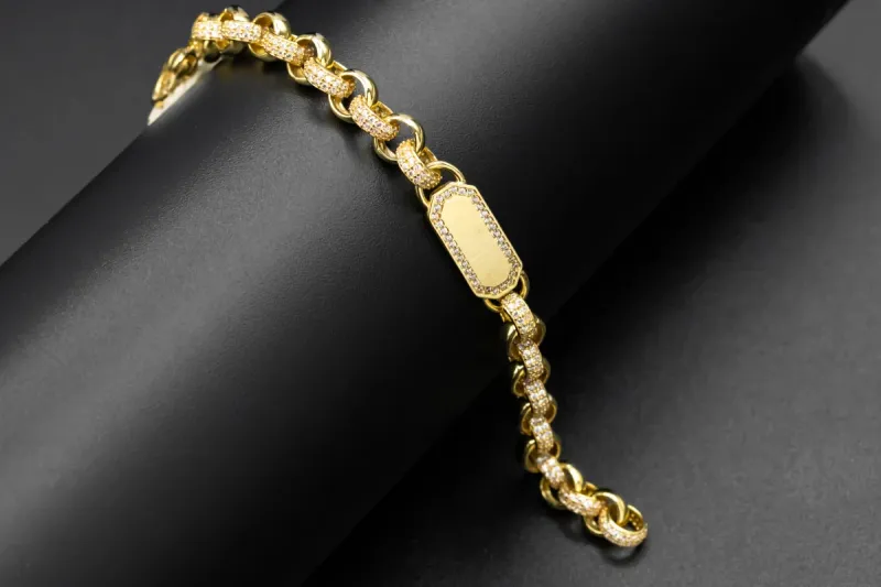 9ct Yellow Gold CZ ID Belcher Design Children's Bracelet 14.2g