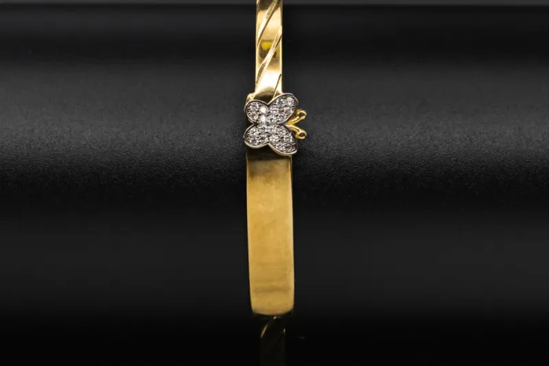 9ct Yellow Gold Cubic Zirconia Butterfly Baby Bangle 3g