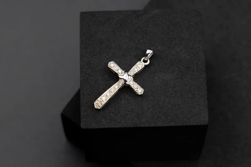 9ct White Gold Diamond Cross Pendant