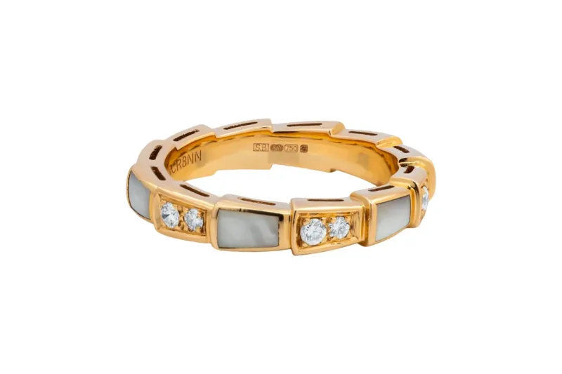 Bvlgari 18ct Rose Gold Serpenti Viper Ring 0.21ct