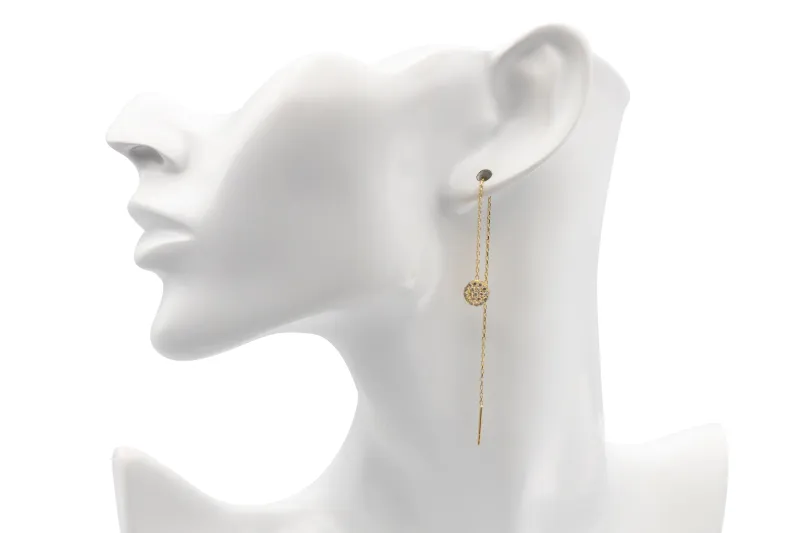 9ct Yellow Gold Pull Through Cubic Zirconia Round Earrings 1.70g