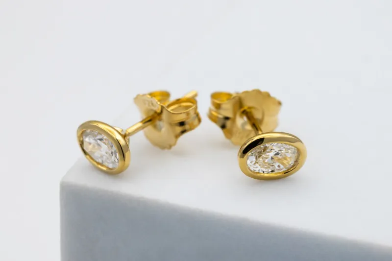 Gold Plated Sterling Silver Lab Grown Oval Cut Diamond Stud Earrings 1.05ct