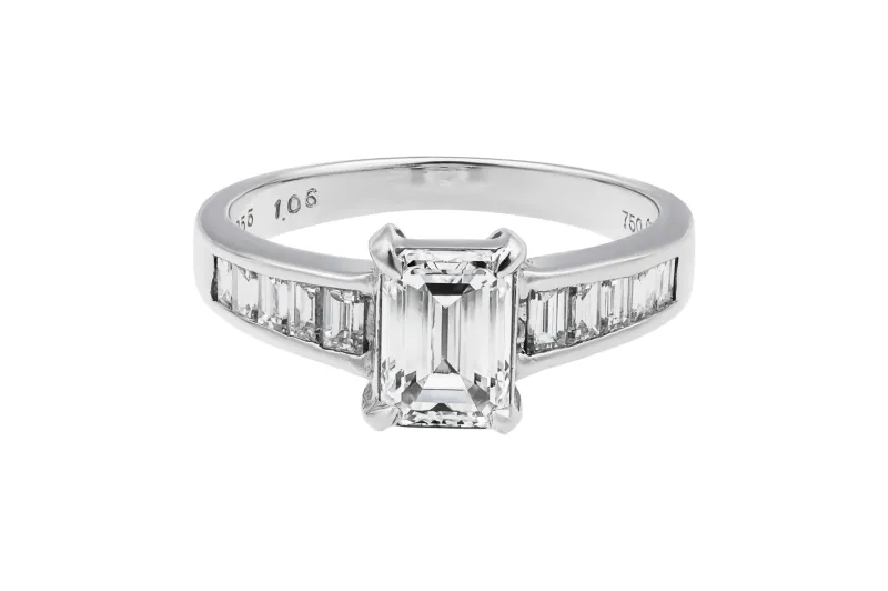 18ct White Gold Emerald Cut Diamond Engagement Ring 1.59ct GIA Certified