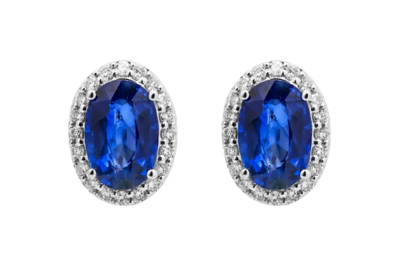 18ct White Gold Sapphire & Diamond Halo Stud Earrings 1.53ct