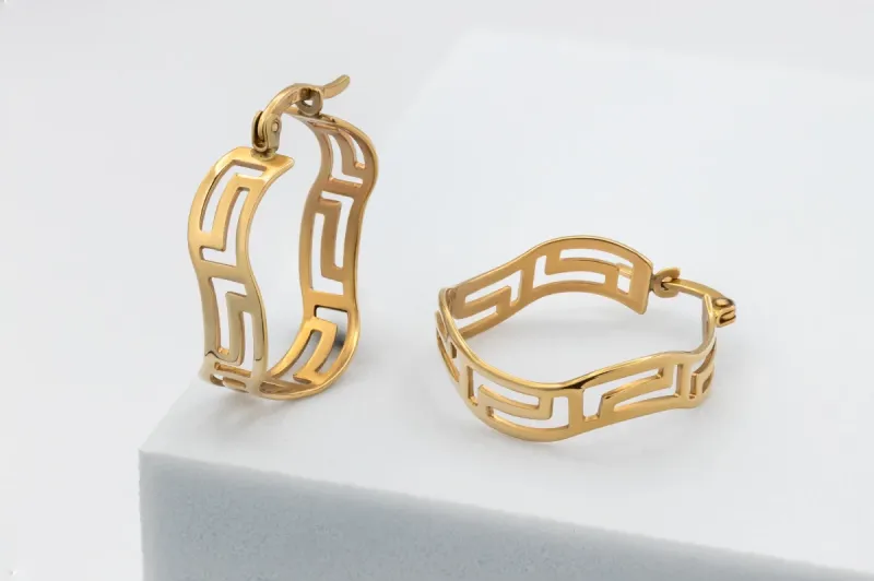 9ct Yellow Gold Patterned Gold Hoops 2.8g