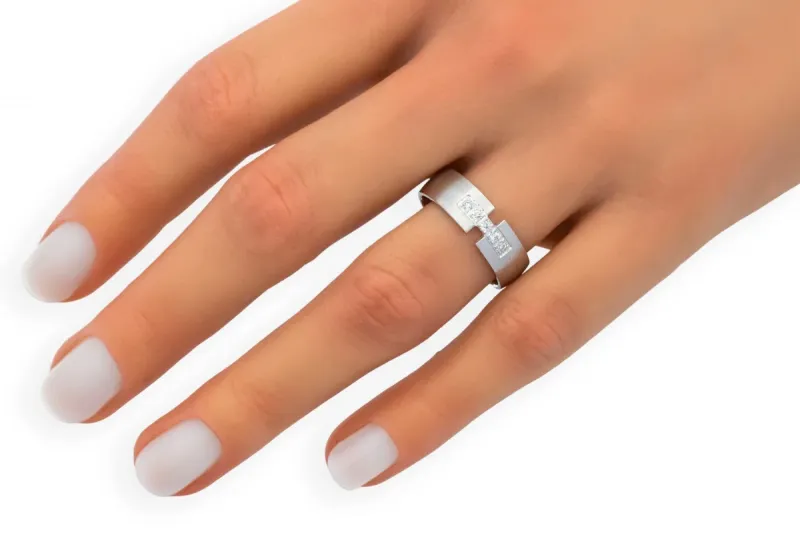9ct White Gold D-Shape Matt Finish Diamond Wedding Band 0.10ct