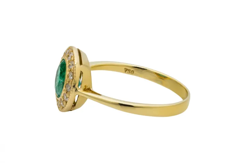 18ct Yellow Gold Diamond & Emerald Ring 0.12ct