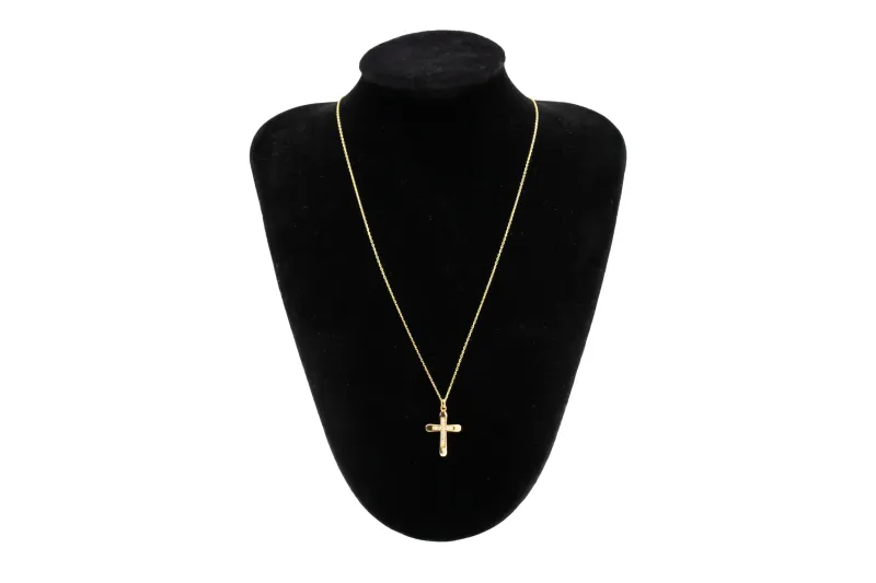 14ct Yellow Gold Cubic Zirconia Cross Necklace 18" 2.04g