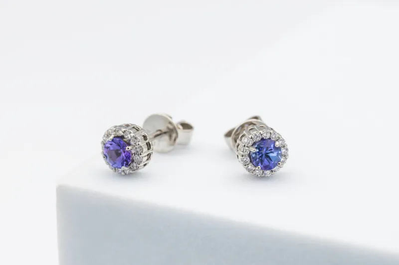 Platinum Diamond & Tanzanite Stud Earrings 0.12ct