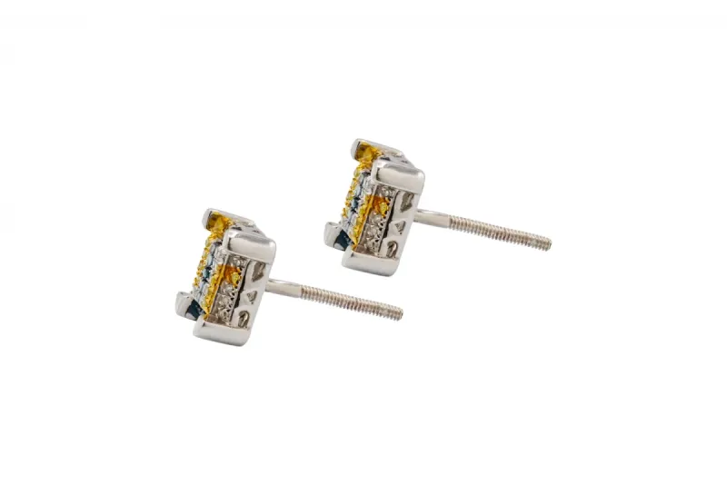 9ct Yellow/Blue/White Diamond Square Stud Earrings