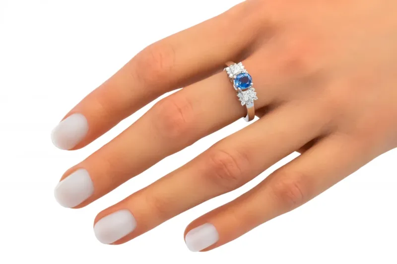18ct White Gold Sapphire & Diamond Three Stone Ring 0.78ct