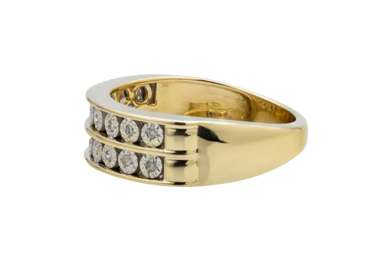 9ct Yellow Gold Double Row Diamond Wedding Band 0.07ct