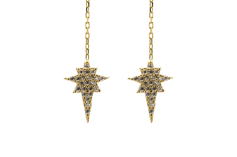 9ct Yellow Gold Pull Through Cubic Zirconia Star Earring 1.75g