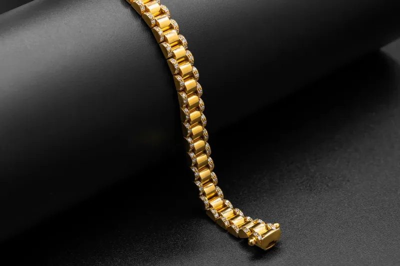 9ct Yellow Gold Cubic Zirconia Presidential Childrens Bracelet 20.3g