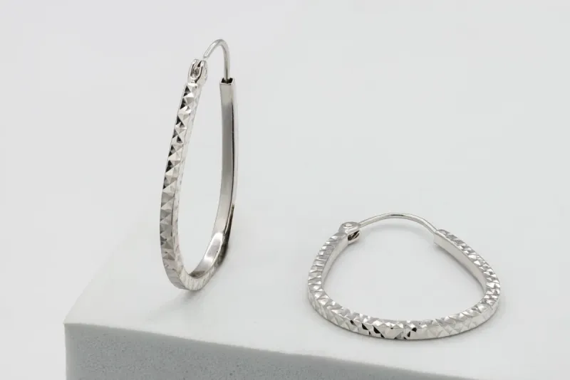 9ct White Gold Hammered Hoop Earrings 1.2g