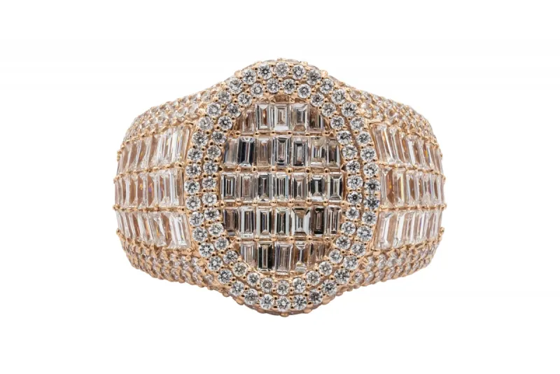 9ct Rose Gold Diamond Baguette Mens Ring 3.69ct