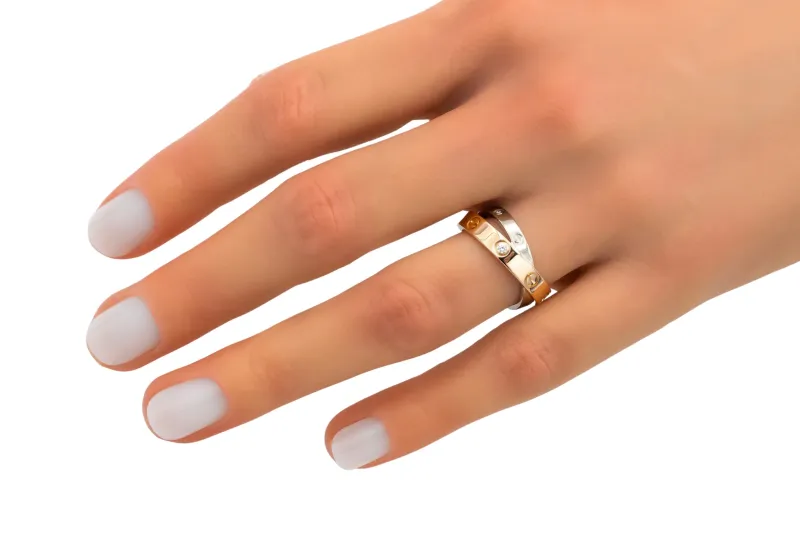 Cartier LOVE Double Ring Diamond Rose & White Gold Ring Size 47